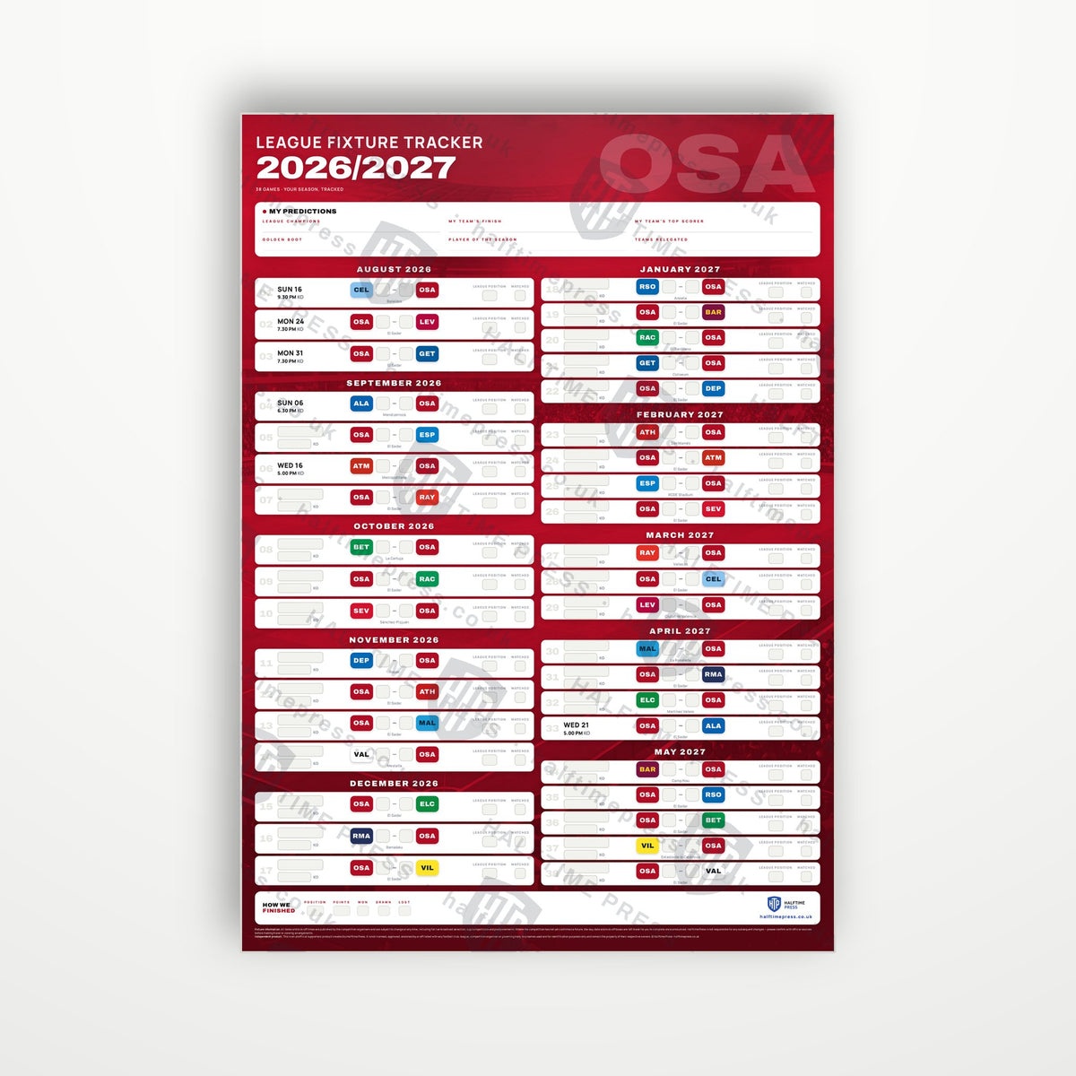 La Liga Fixture Wallchart 2026/27