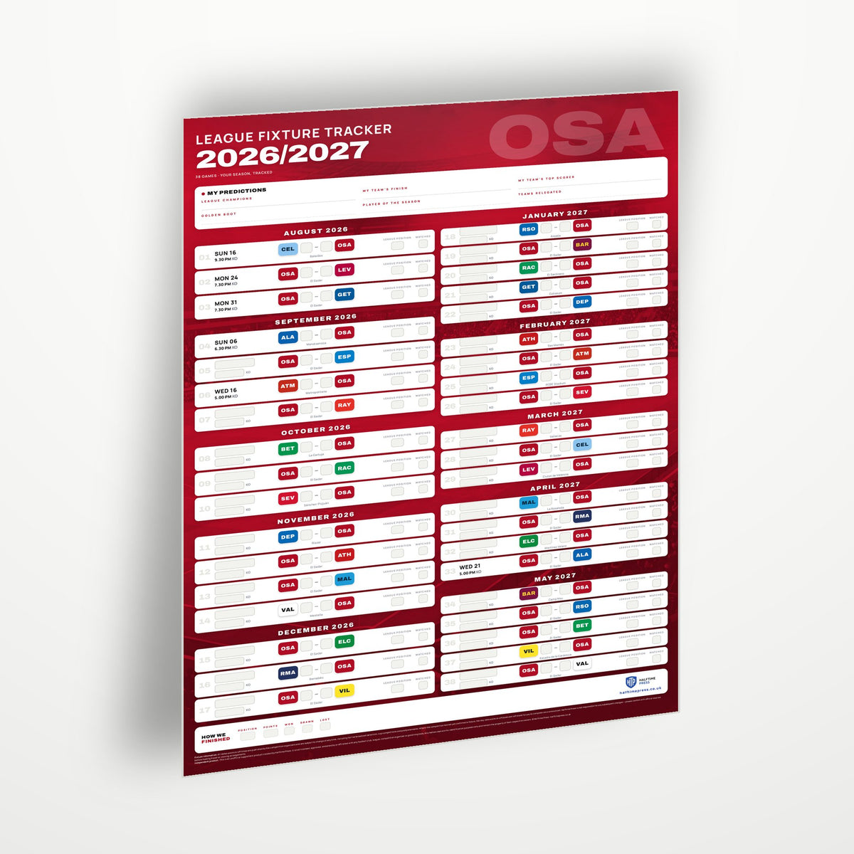 La Liga Fixture Wallchart 2026/27