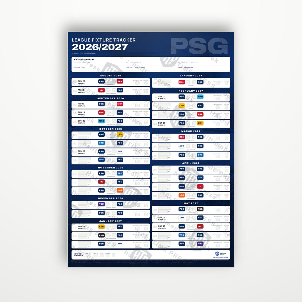 Ligue 1 Fixture Wallchart 2026/27