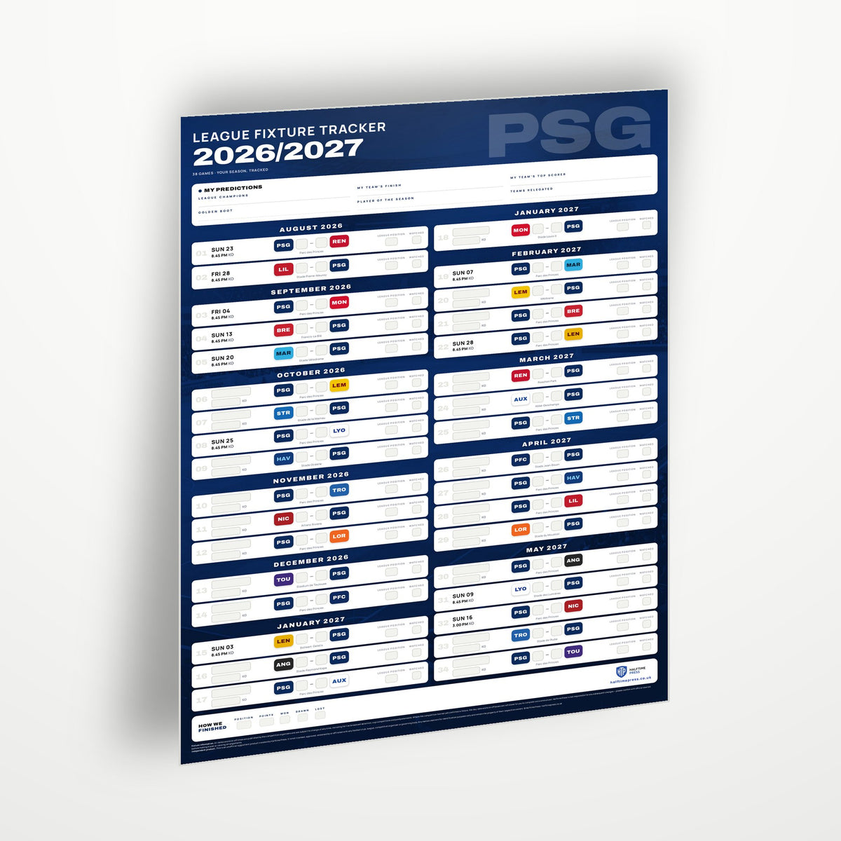 Ligue 1 Fixture Wallchart 2026/27