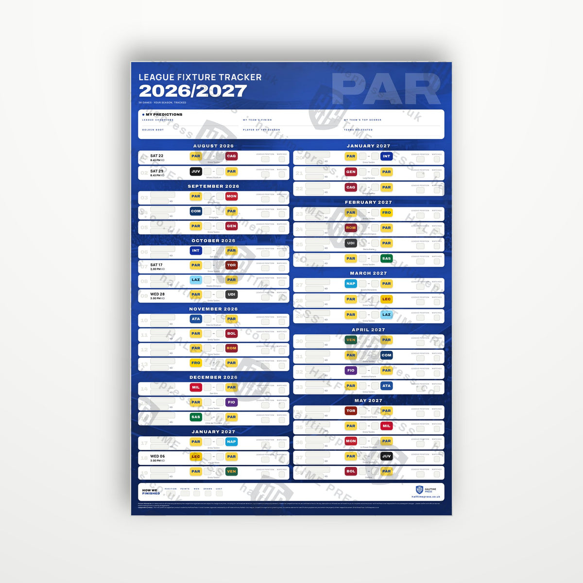 Serie A Fixture Wallchart 2026/27