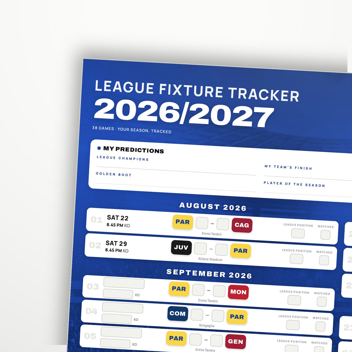Serie A Fixture Wallchart 2026/27