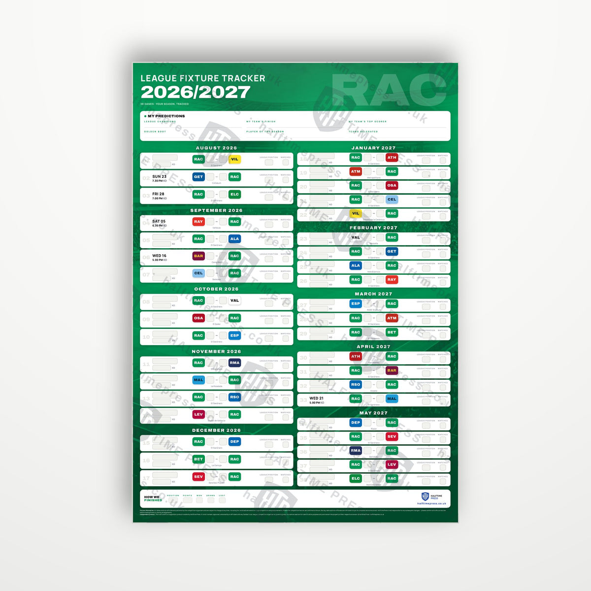 La Liga Fixture Wallchart 2026/27