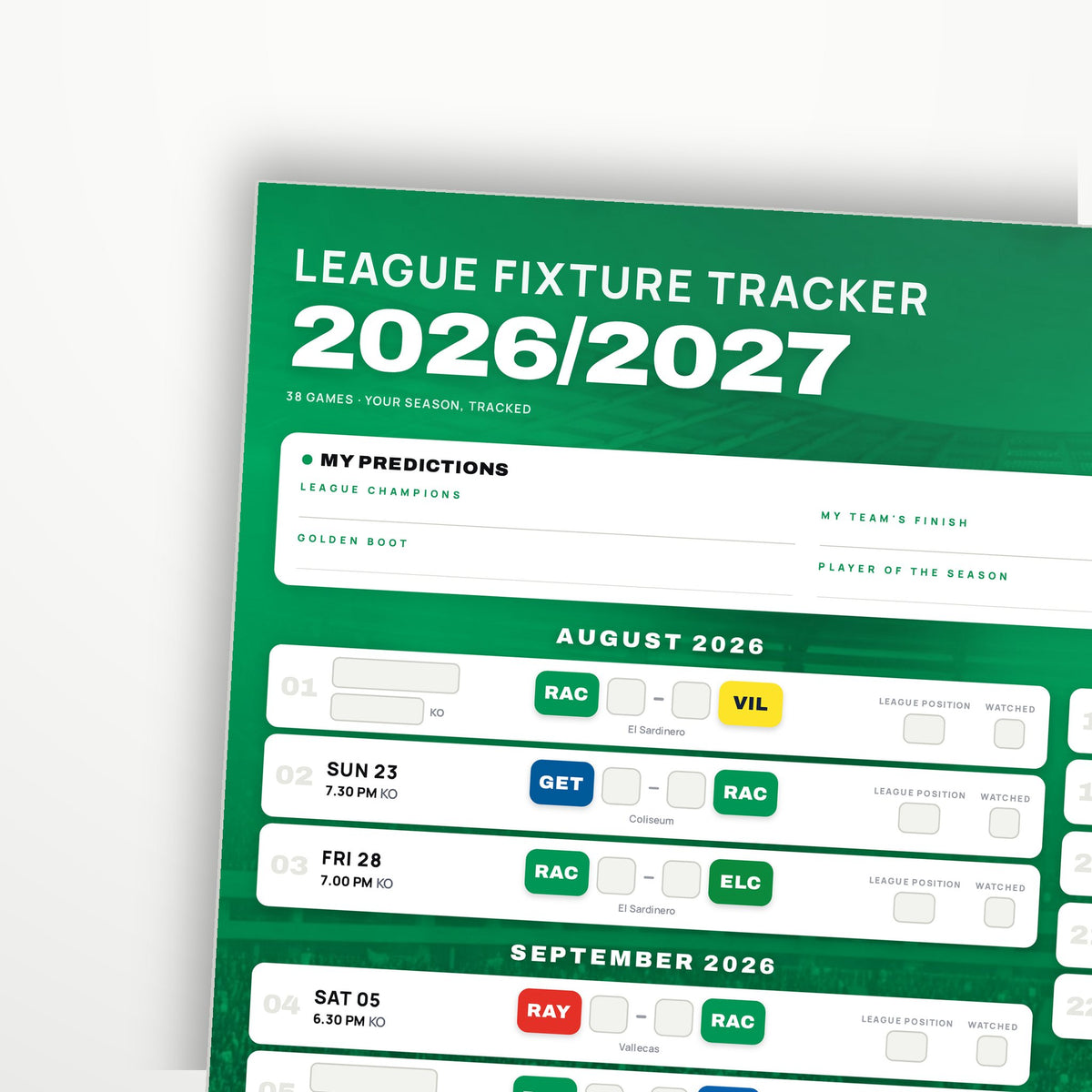 La Liga Fixture Wallchart 2026/27