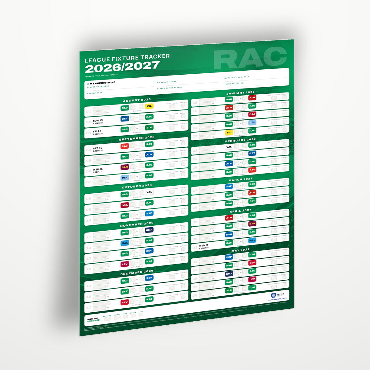 La Liga Fixture Wallchart 2026/27