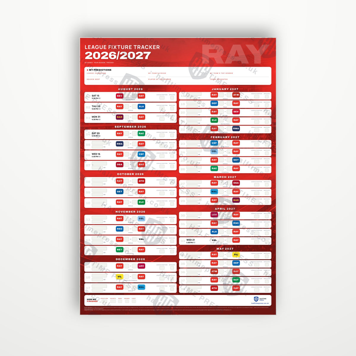 La Liga Fixture Wallchart 2026/27