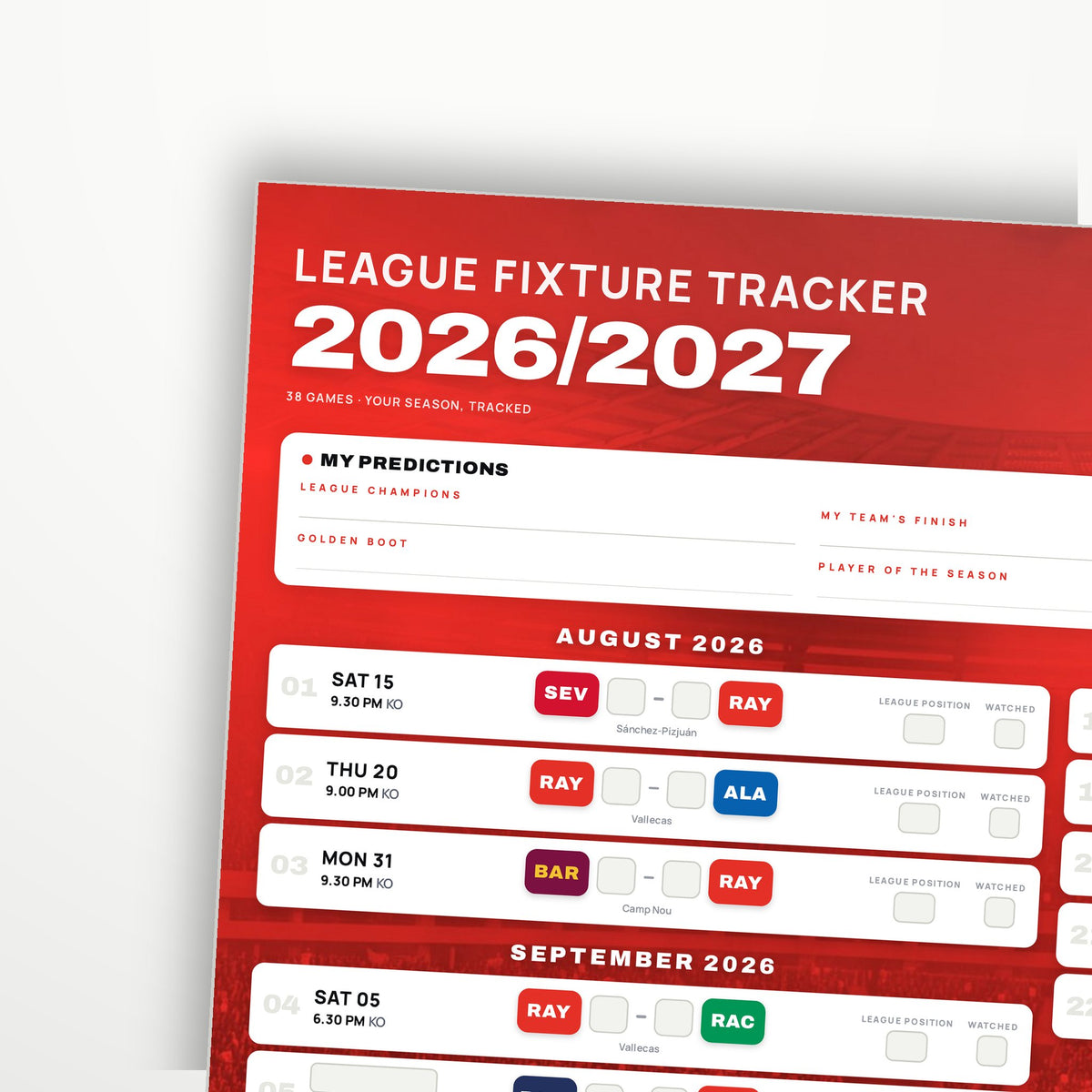 La Liga Fixture Wallchart 2026/27