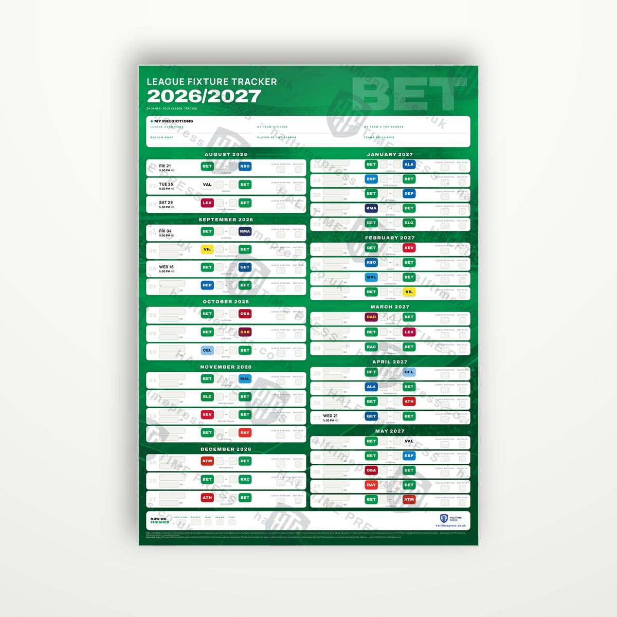 La Liga Fixture Wallchart 2026/27