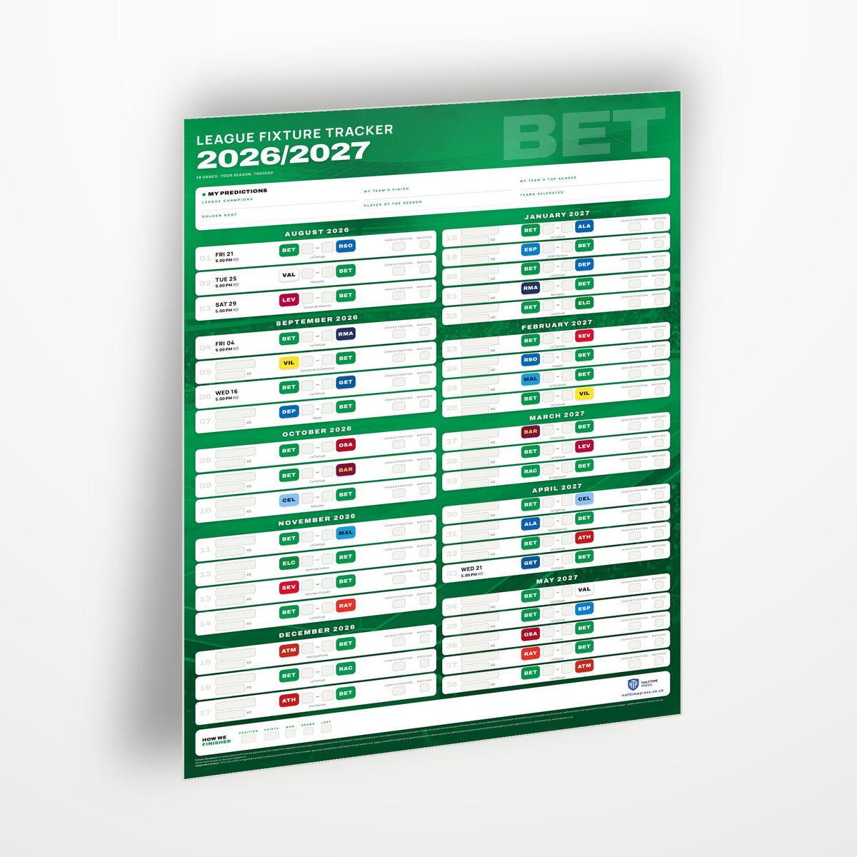 La Liga Fixture Wallchart 2026/27