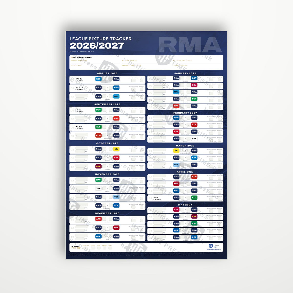 La Liga Fixture Wallchart 2026/27