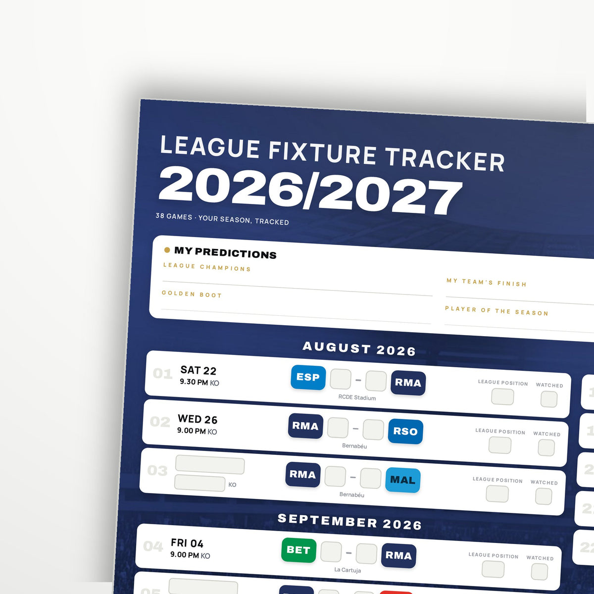 La Liga Fixture Wallchart 2026/27