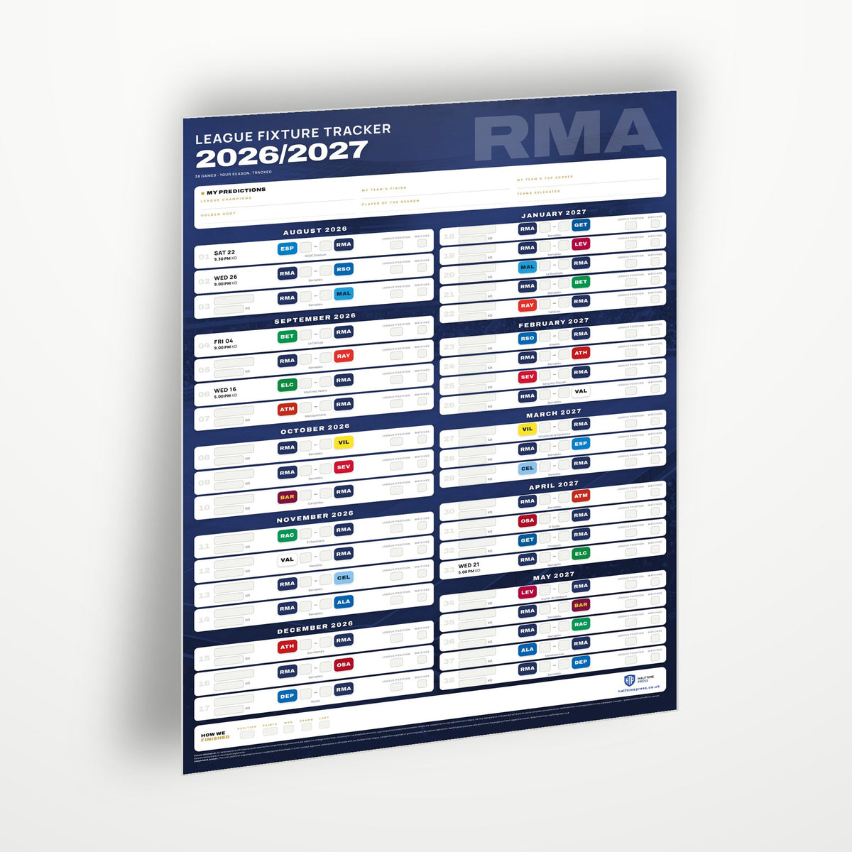 La Liga Fixture Wallchart 2026/27