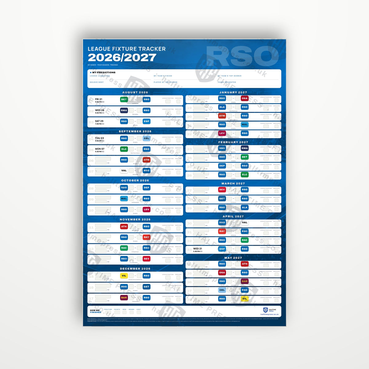 La Liga Fixture Wallchart 2026/27