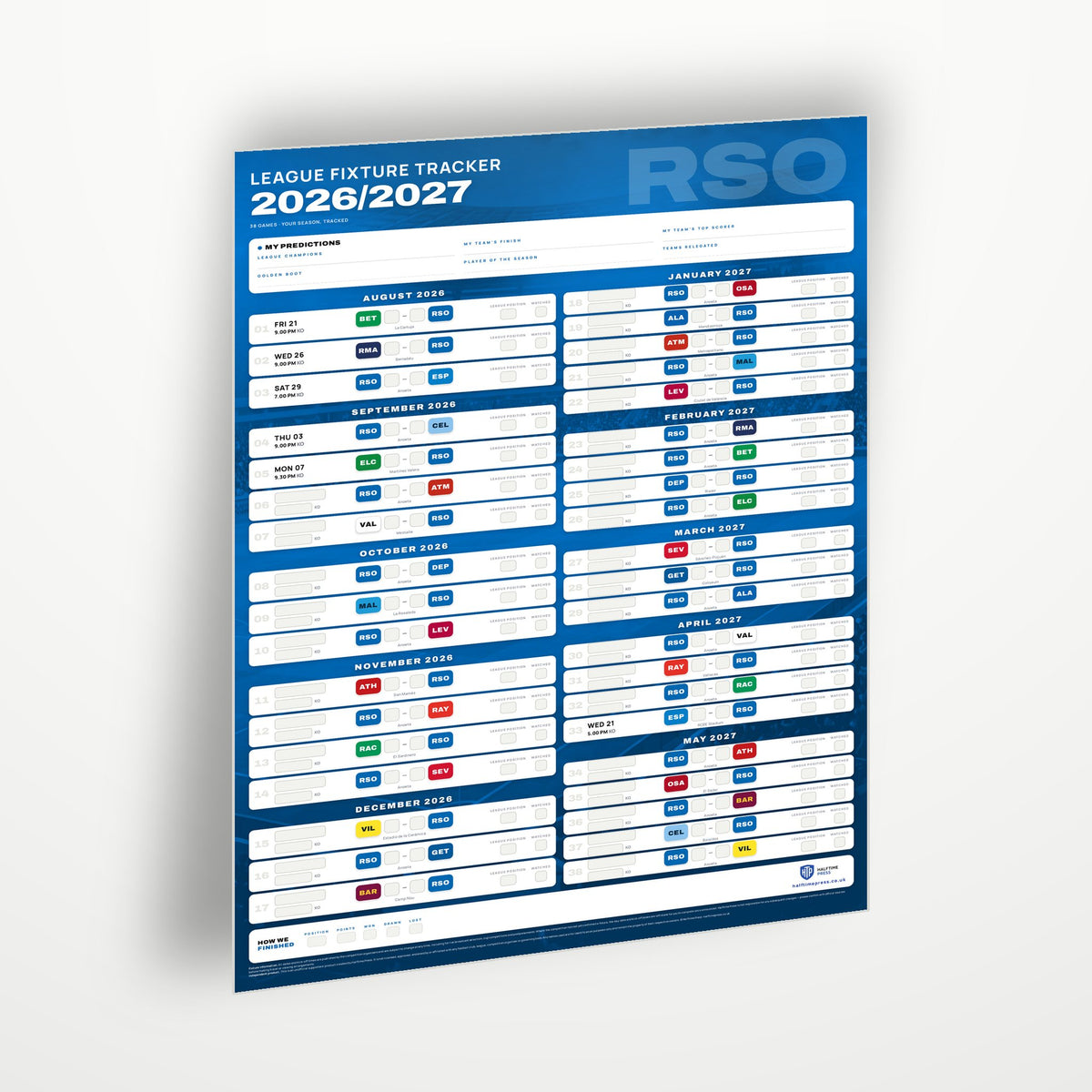 La Liga Fixture Wallchart 2026/27