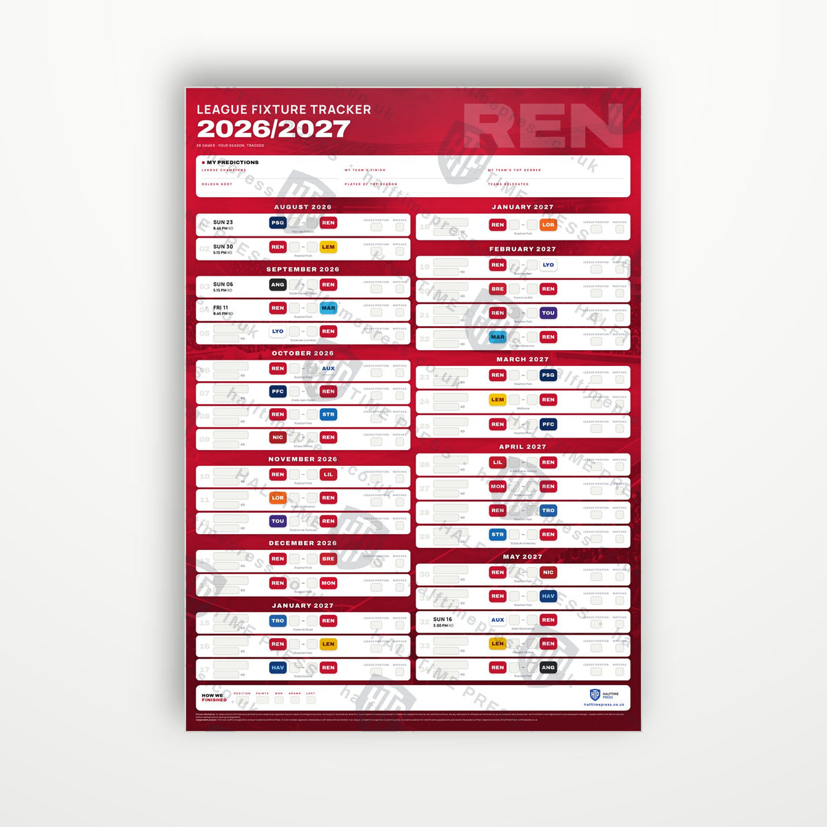 Ligue 1 Fixture Wallchart 2026/27