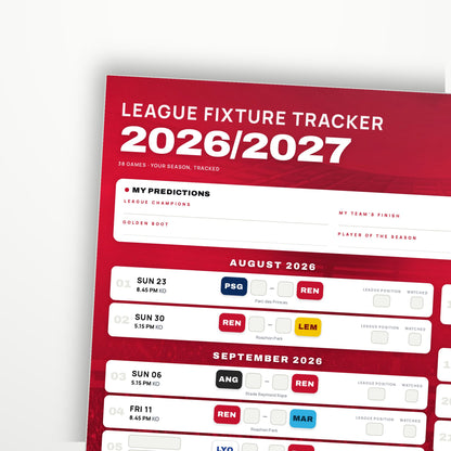 Ligue 1 Fixture Wallchart 2026/27