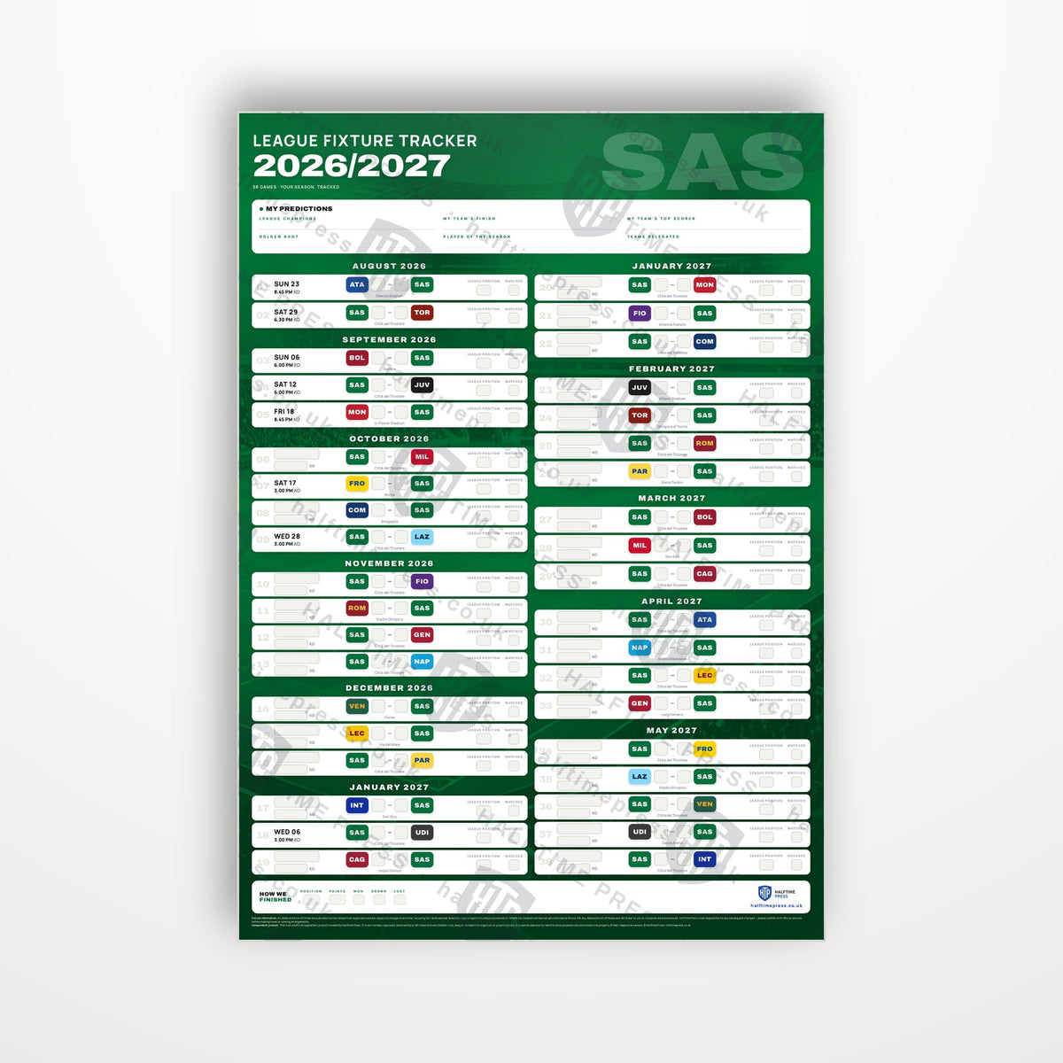 Serie A Fixture Wallchart 2026/27