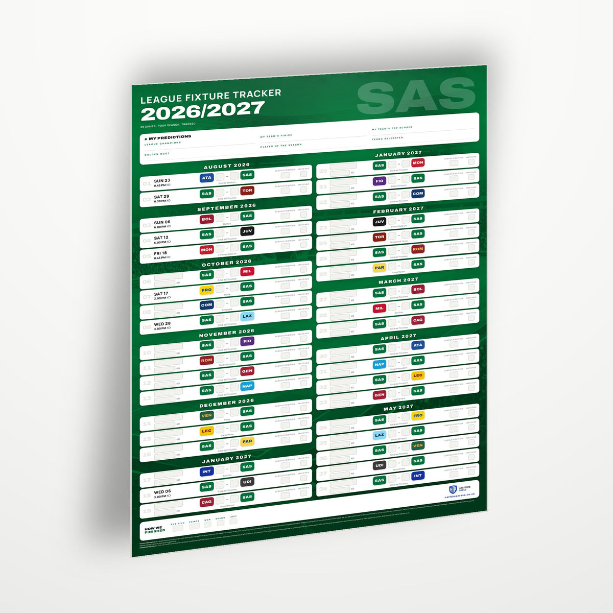 Serie A Fixture Wallchart 2026/27