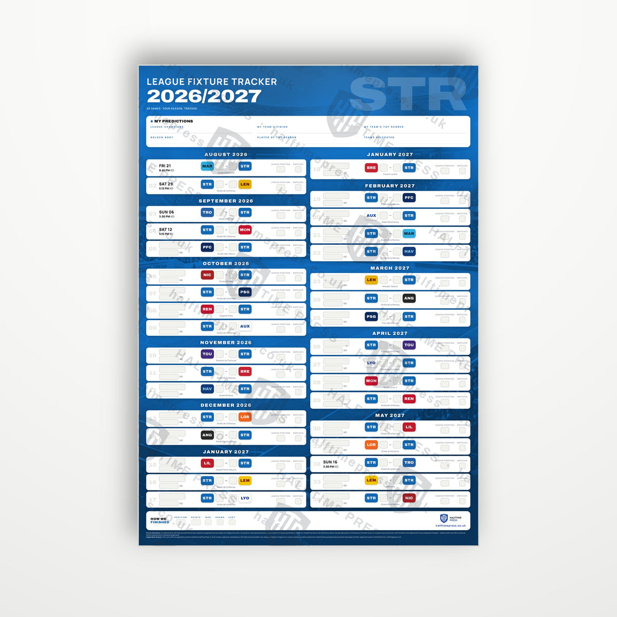 Ligue 1 Fixture Wallchart 2026/27