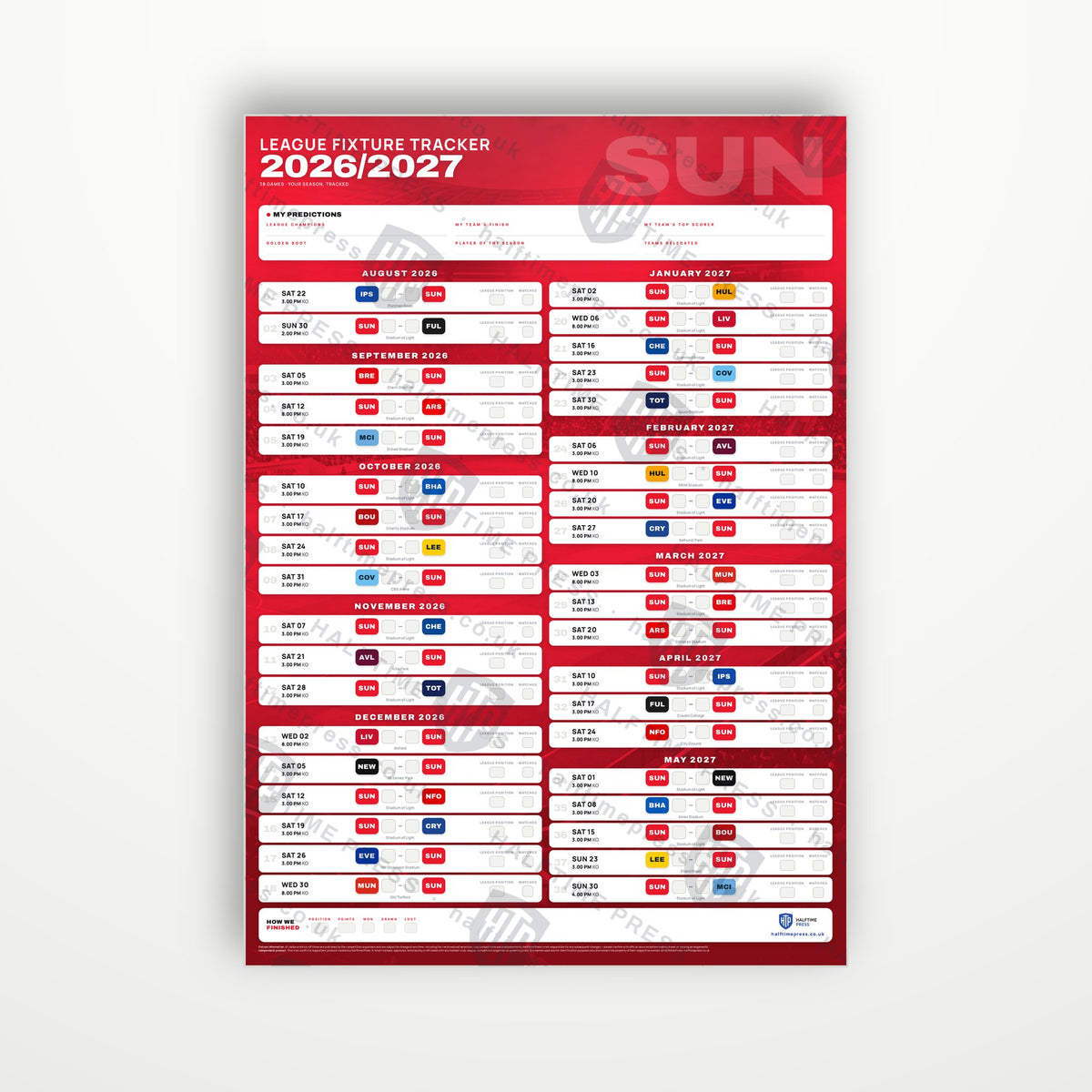Premier League Fixture Wallchart 2026/27
