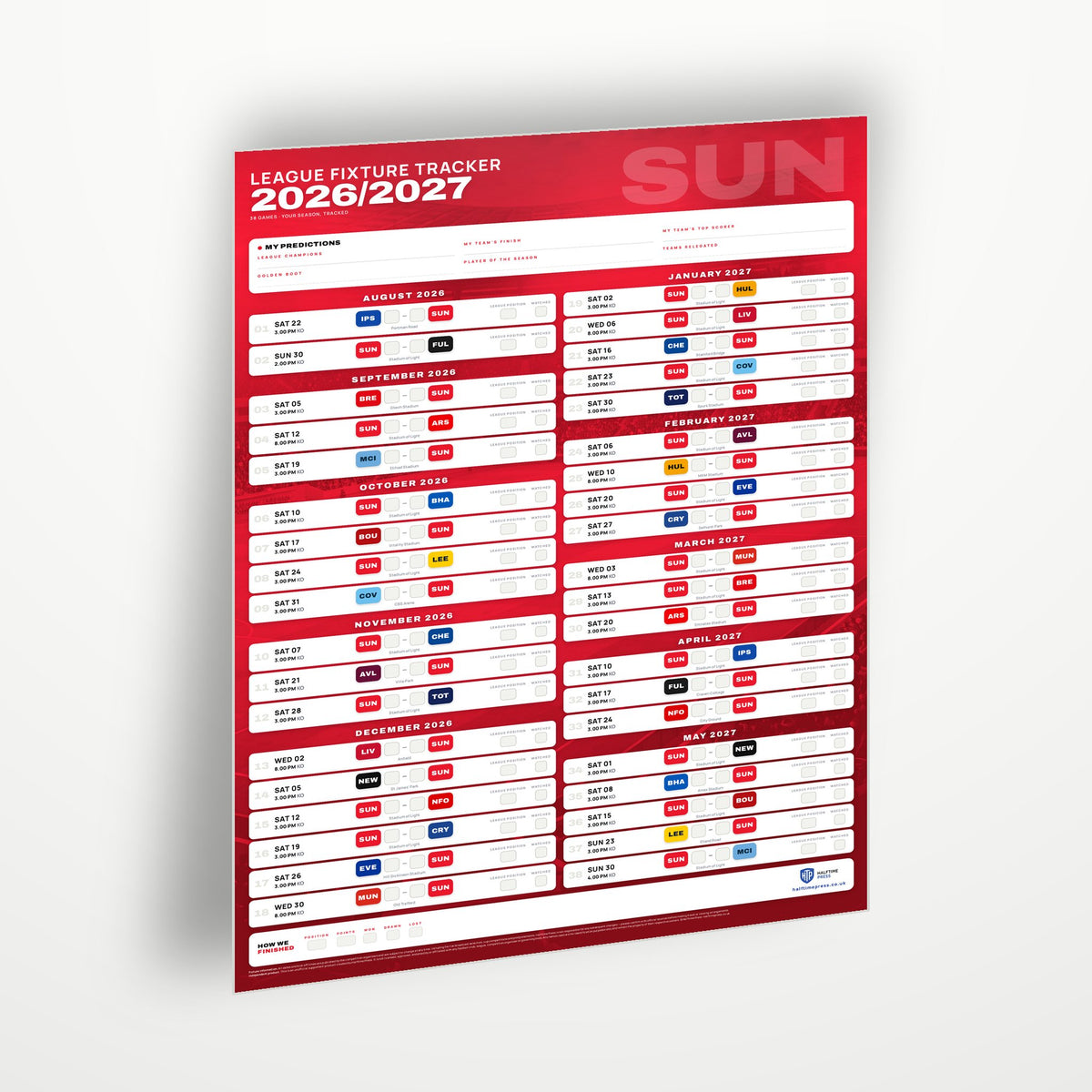 Premier League Fixture Wallchart 2026/27
