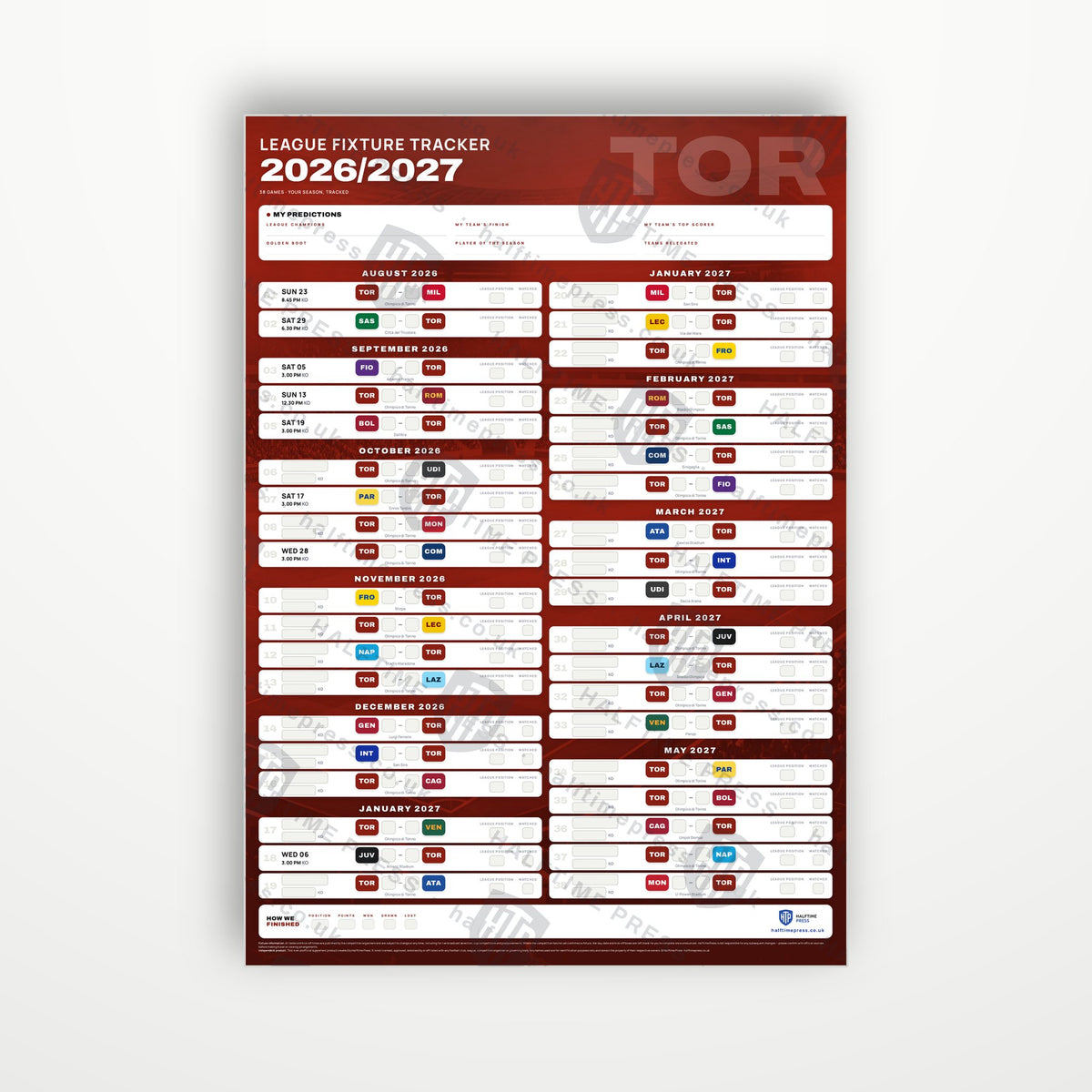 Serie A Fixture Wallchart 2026/27