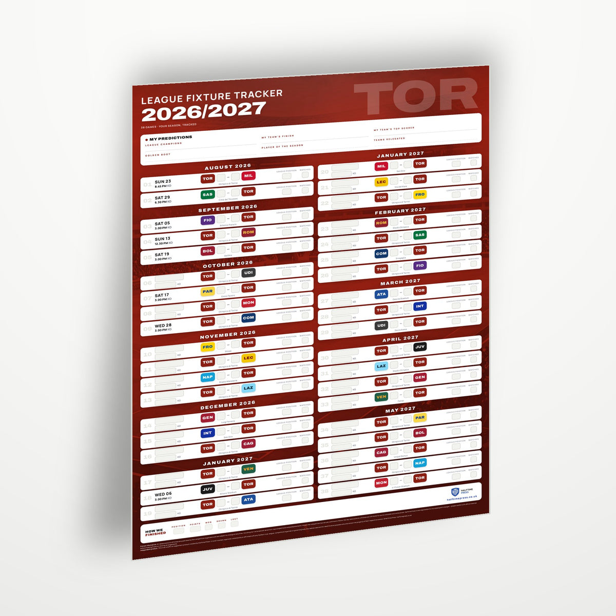 Serie A Fixture Wallchart 2026/27