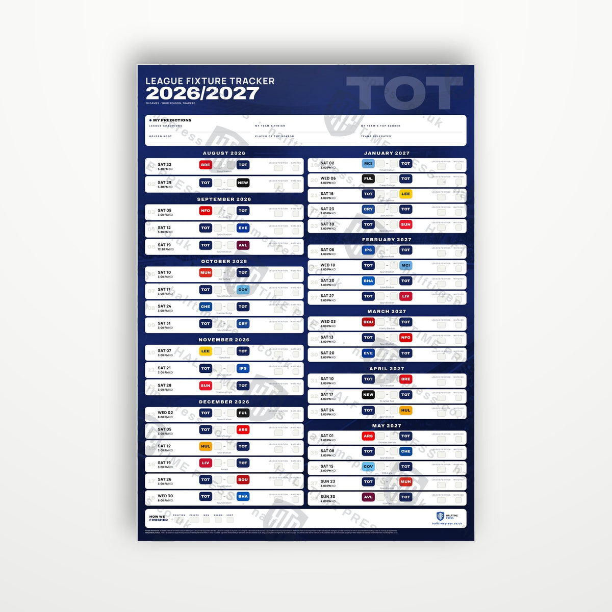 Premier League Fixture Wallchart 2026/27