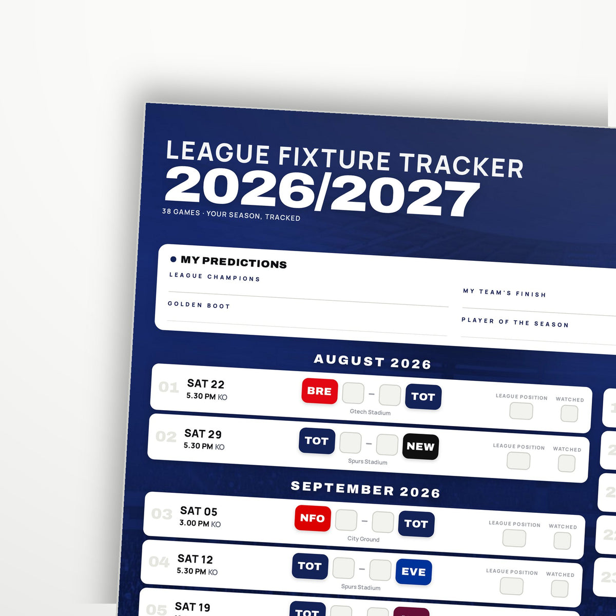 Premier League Fixture Wallchart 2026/27