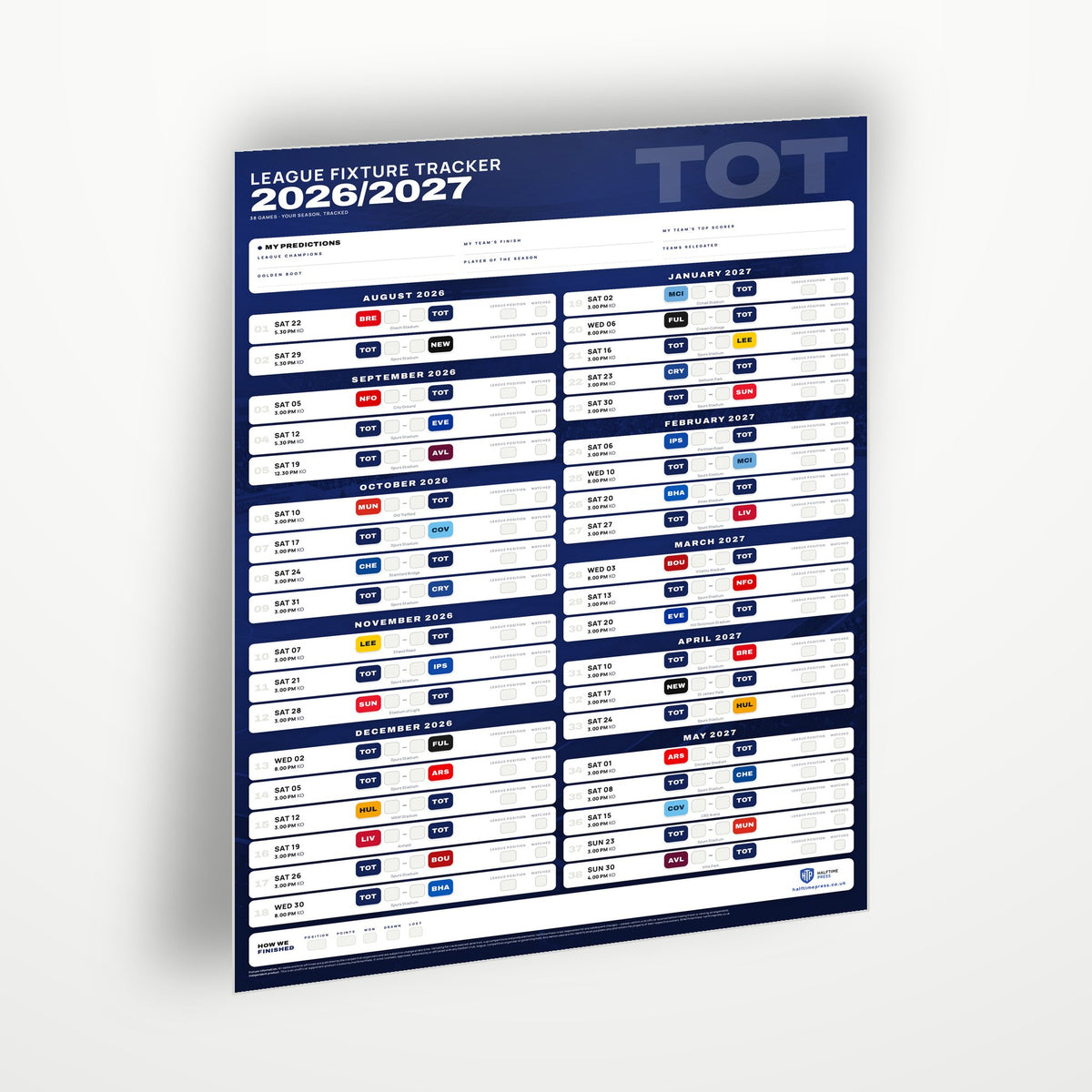 Premier League Fixture Wallchart 2026/27