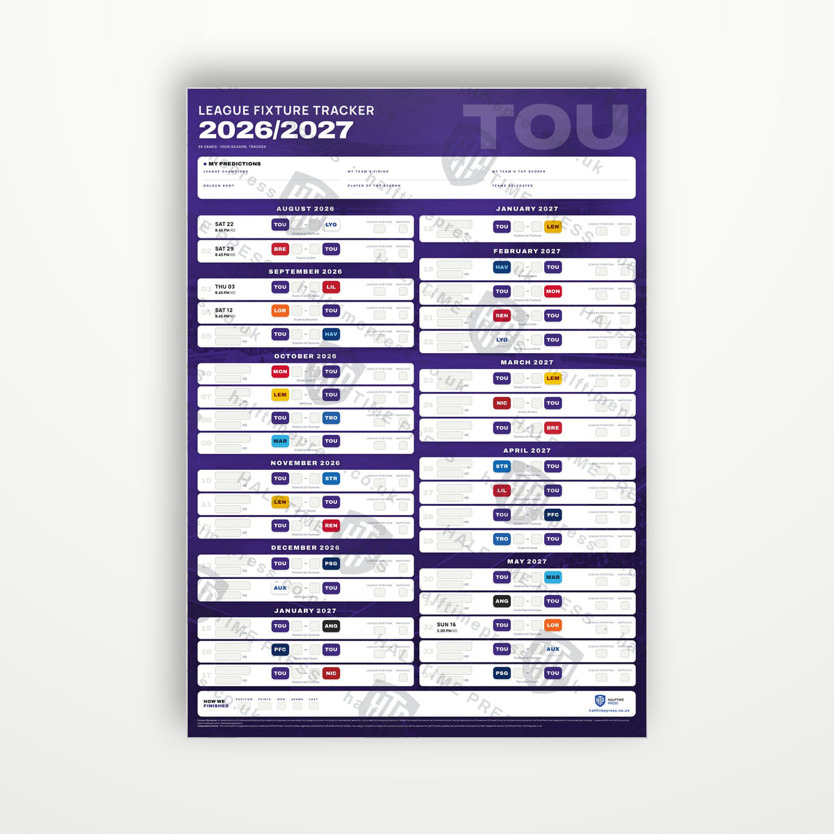 Ligue 1 Fixture Wallchart 2026/27