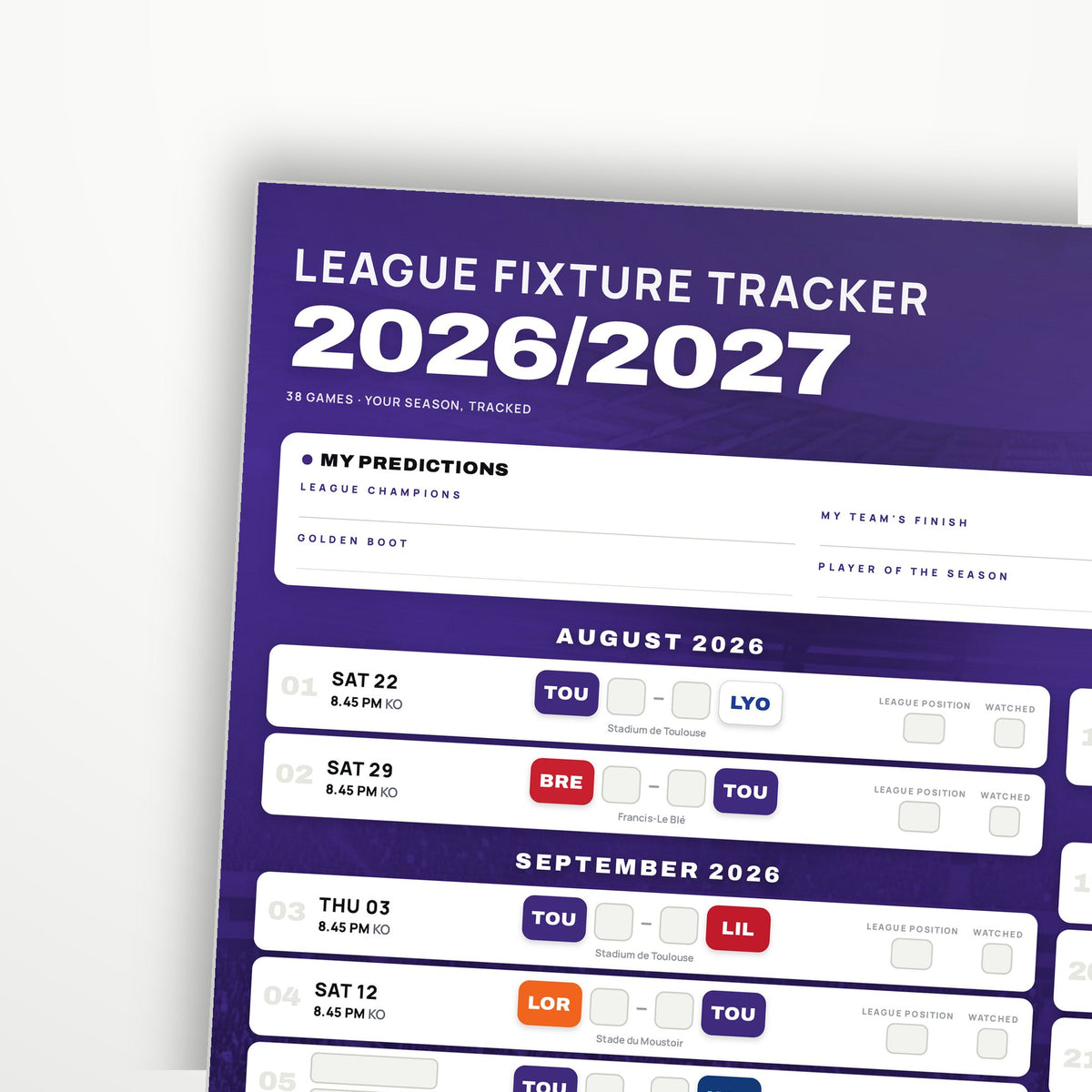 Ligue 1 Fixture Wallchart 2026/27