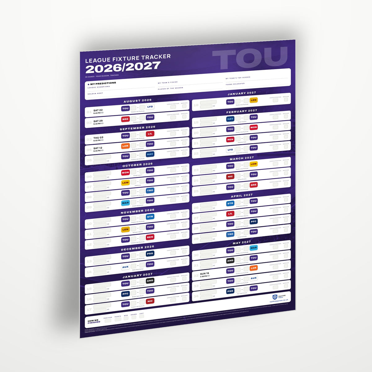 Ligue 1 Fixture Wallchart 2026/27
