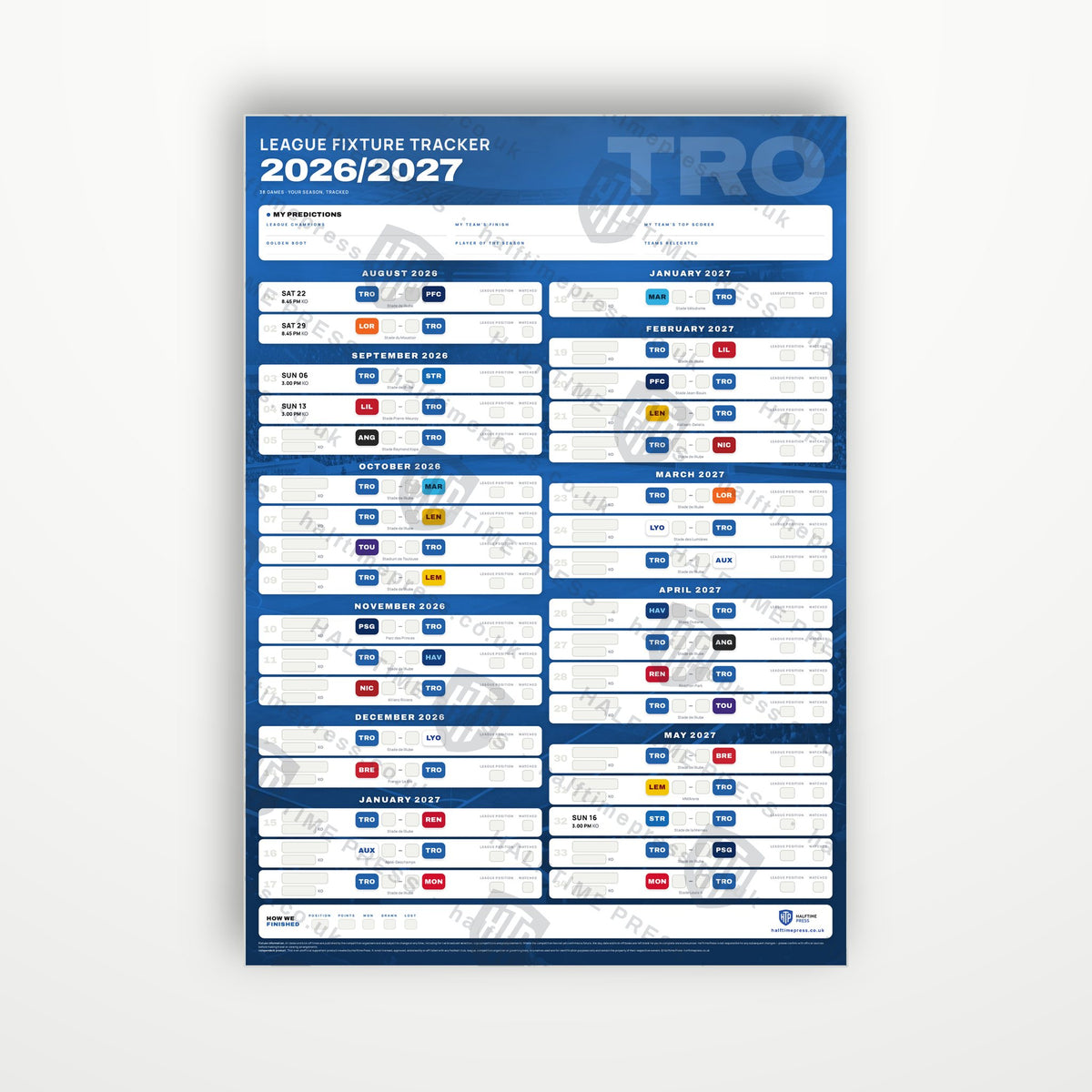 Ligue 1 Fixture Wallchart 2026/27