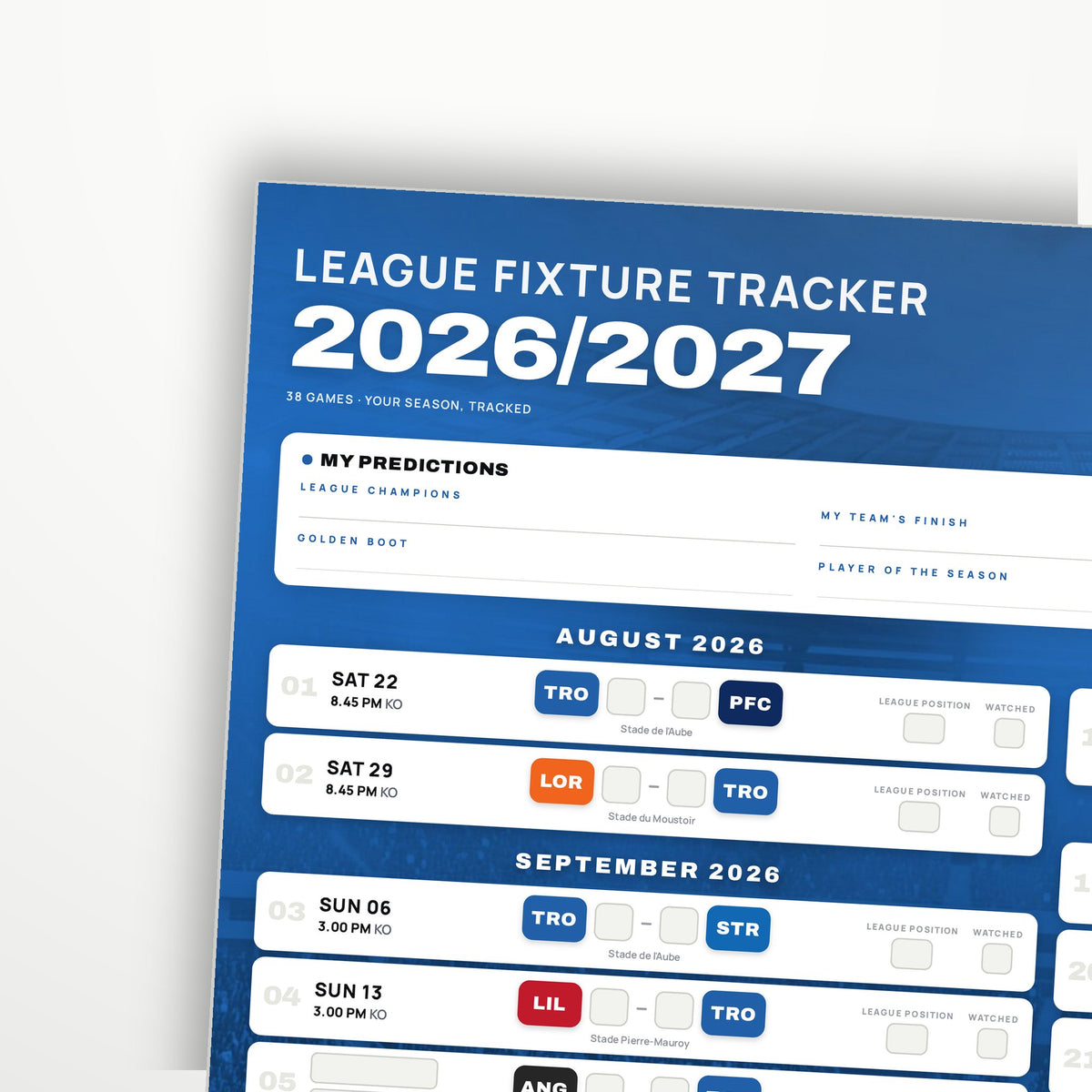 Ligue 1 Fixture Wallchart 2026/27