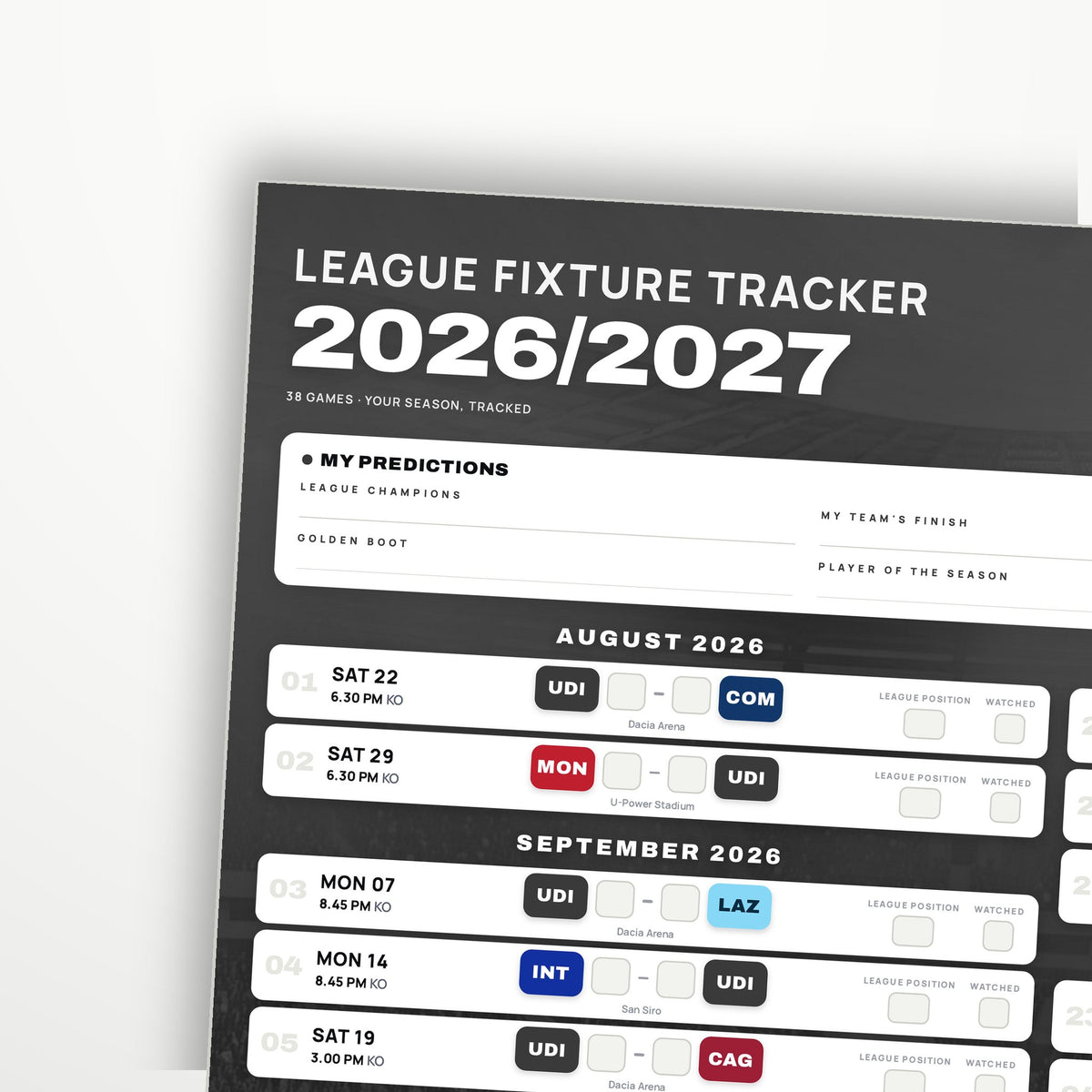 Serie A Fixture Wallchart 2026/27