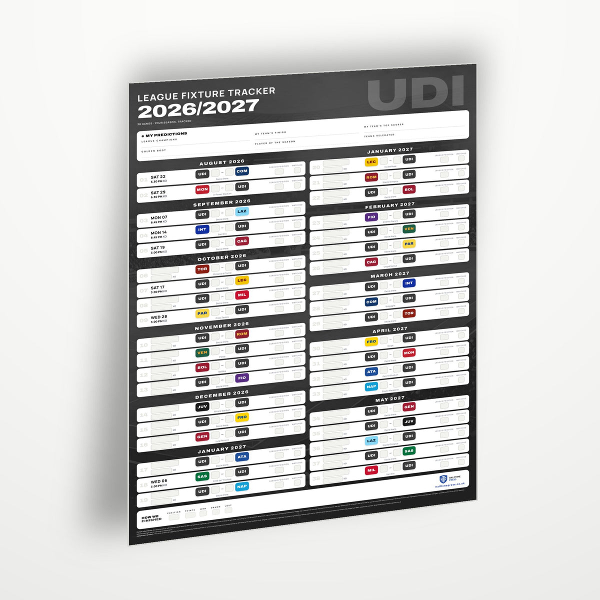Serie A Fixture Wallchart 2026/27