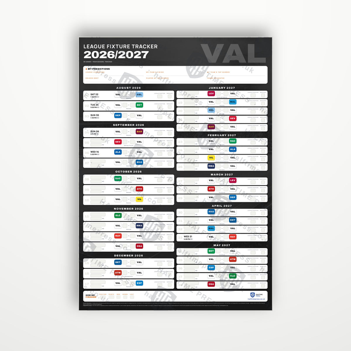 La Liga Fixture Wallchart 2026/27