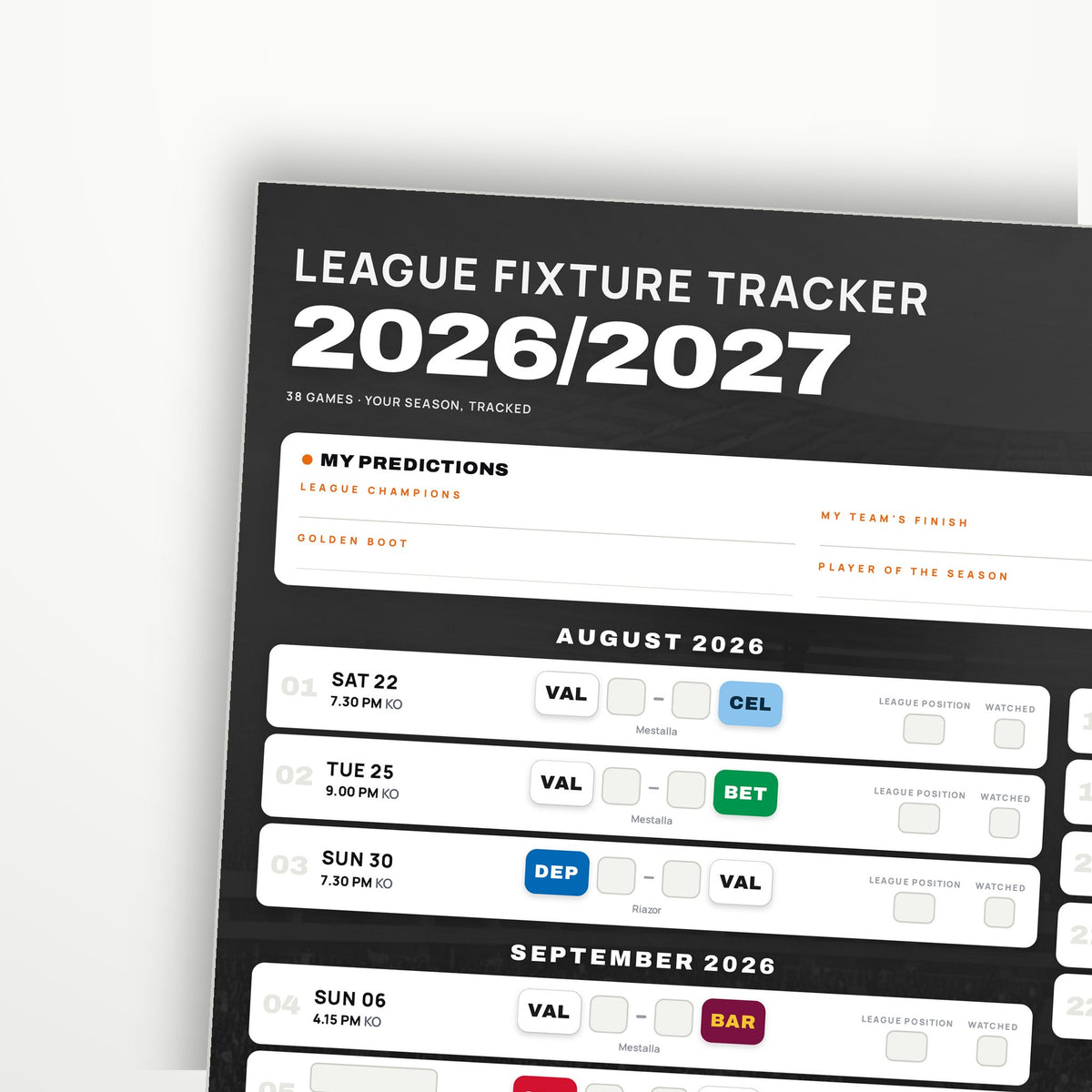 La Liga Fixture Wallchart 2026/27