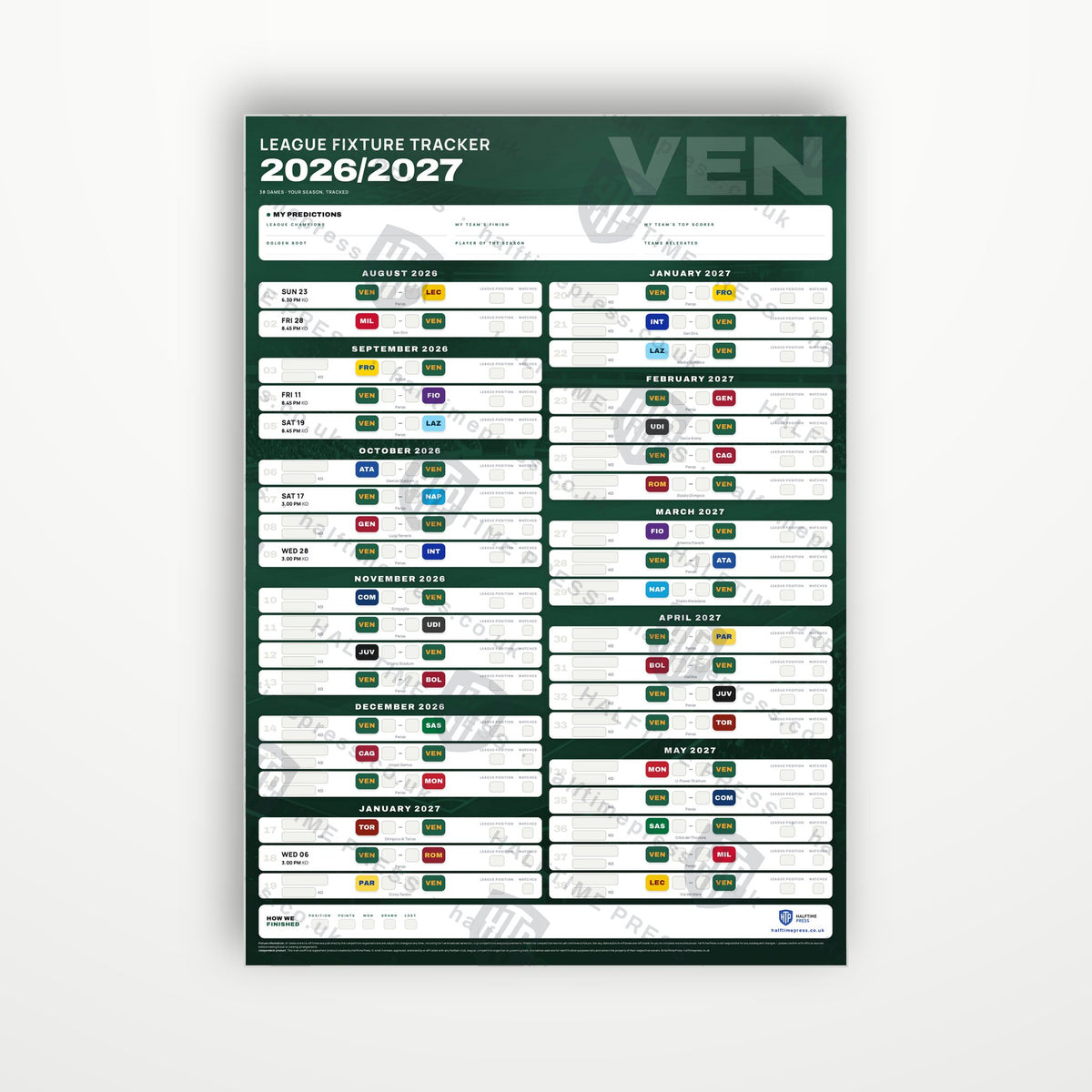 Serie A Fixture Wallchart 2026/27