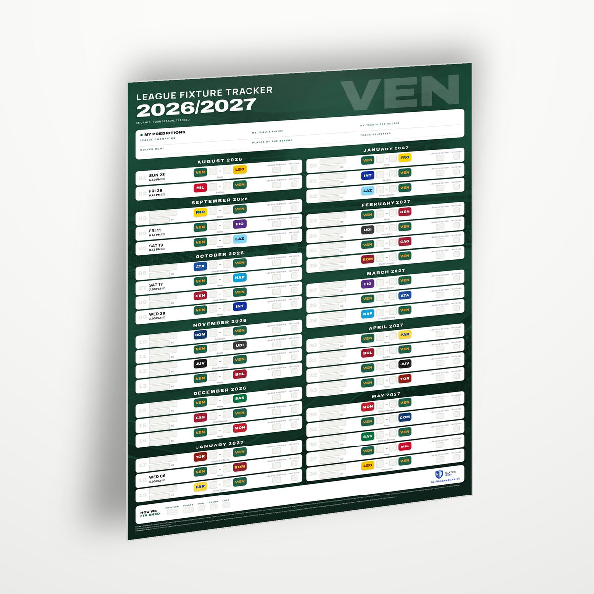 Serie A Fixture Wallchart 2026/27