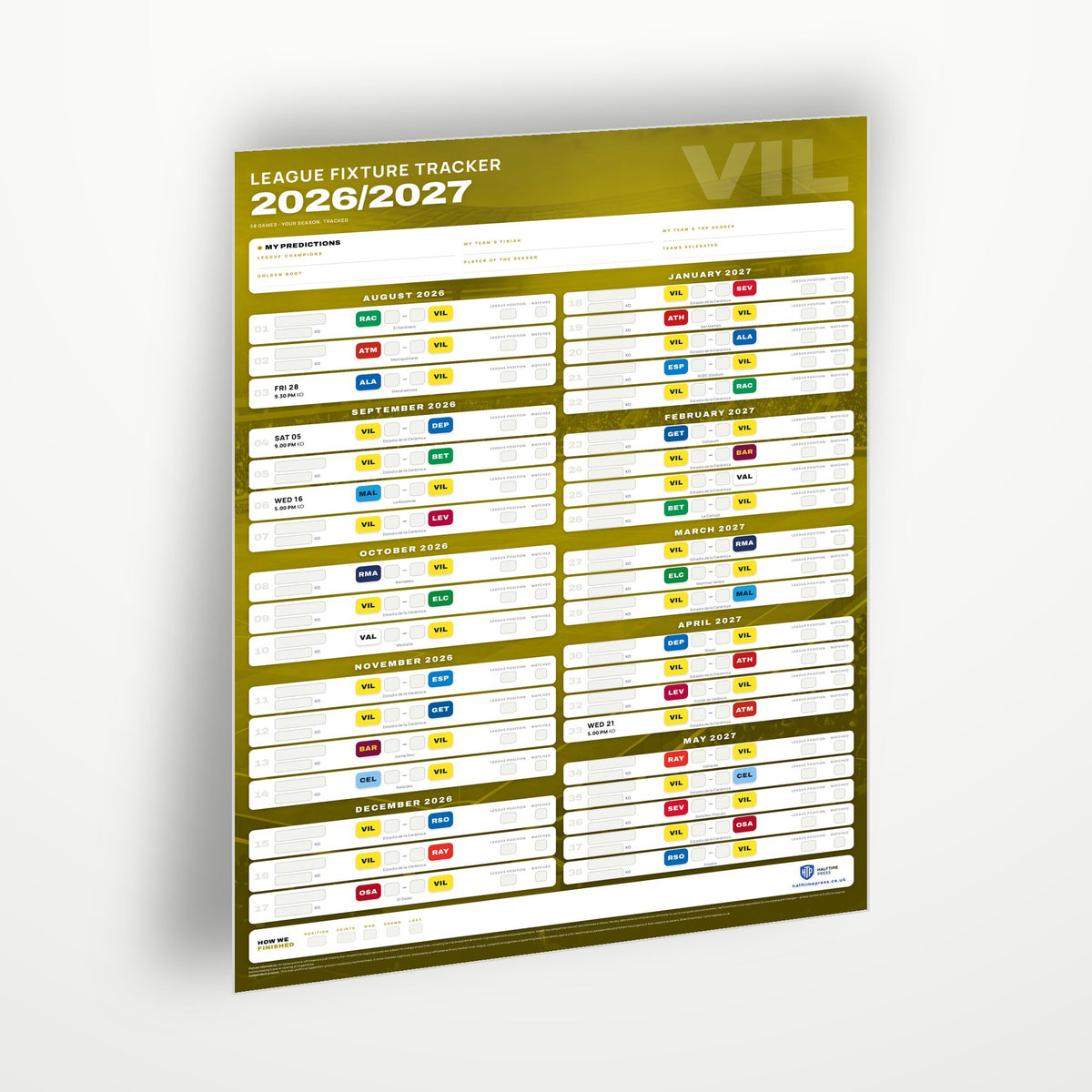 La Liga Fixture Wallchart 2026/27