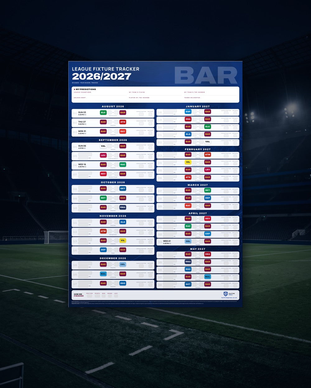 La Liga Fixture Wallchart 2026/27